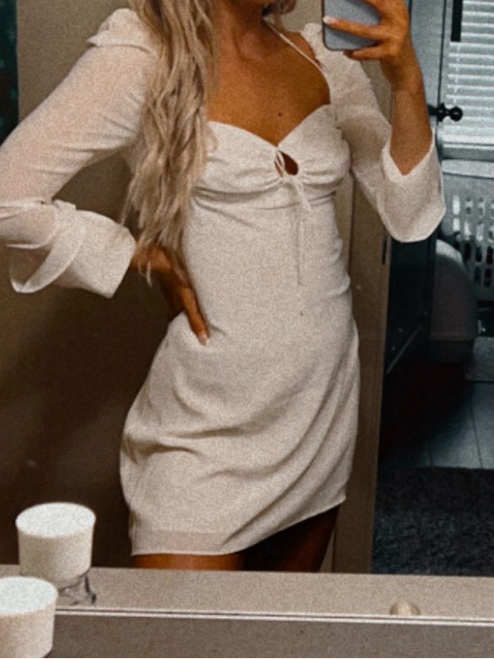 SHEIN White Tie-Front Long Sleeve Mini Dress
